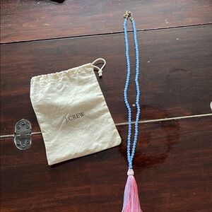 J. Crew Light Blue Necklace with Pink Tassel